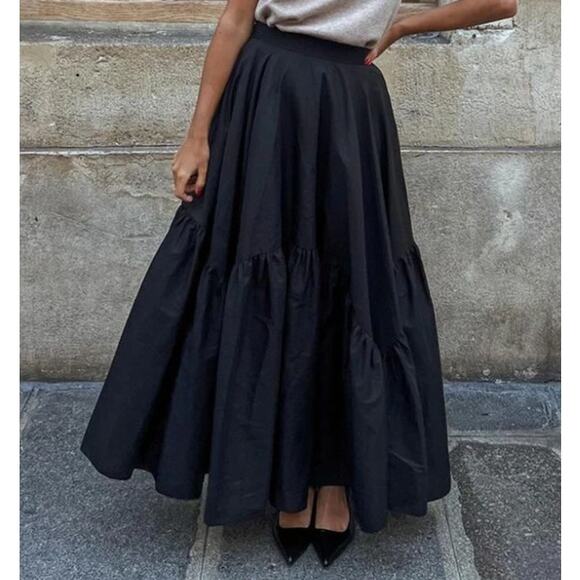 Commense Black Asymmetrical Pleated Maxi Skirt – 100% Cotton – Size XL - Picture 6 of 6